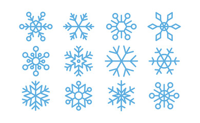 Snowflakes icon collection. Set of snow flake icons. Geometric shapes for christmas and new year decoration.