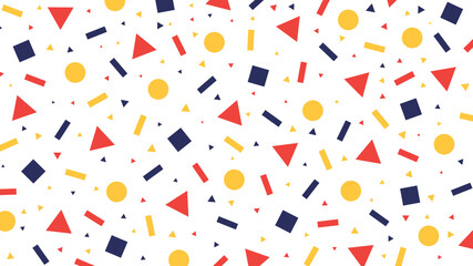 Seamless geometric memphis style patterns, graphic design geometric abstract creative vector background. Red, blue and yellow color minimalist geometric sketch, creative trendy doodle 