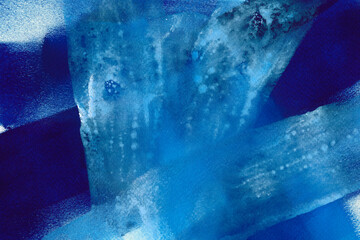 Light and dark blue splash watercolor texture background. Hand drawn ultramarine abstract paint smudges, blots with brush strokes backdrop. Vibrant aquarelle smears wallpaper. The color splashing. 