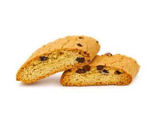 Cantucci biscuits with chocolate drops isolated on white background
