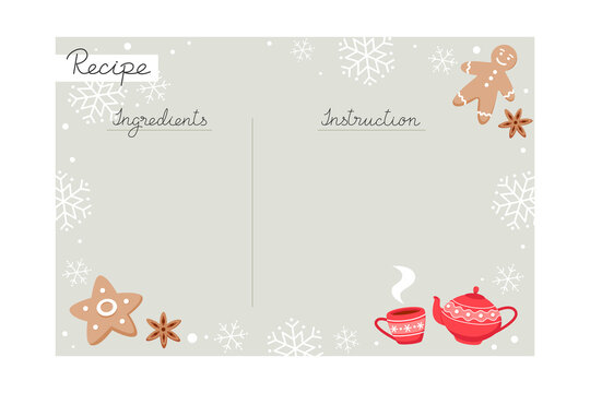 Christmas holiday baking recipe template with ingredients and instructions copy space