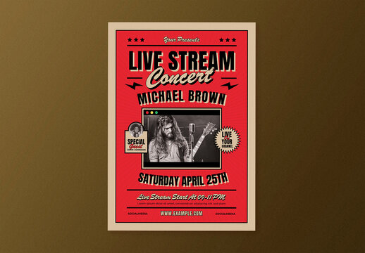 Rock and Roll Live Stream Concert Flyer Layout