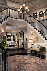 House staircase with Living room Dinning room Interior Design of Home.