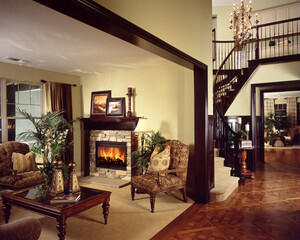 House staircase with Living room Dinning room Interior Design of Home.