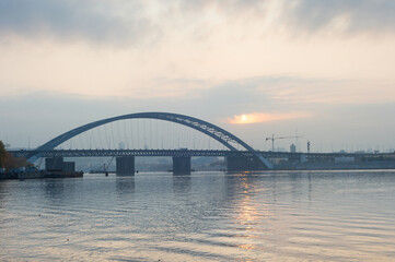 Fototapeta na wymiar Podilskyi Bridge Dnipro river Kyiv