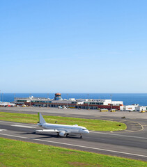 Airplane airport terminal Madeira Portugal - 389977029