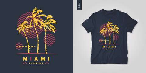 Miami Florida. T-shirt vector design, poster, print, template - obrazy, fototapety, plakaty