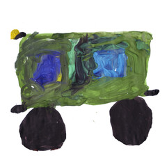 Child's drawing of a train. Hand drawn illustration