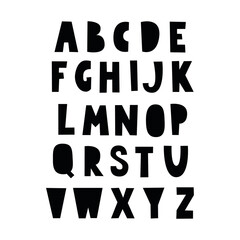 Alphabet in scandinavian style. Kids style font. Black color letter. Illustration