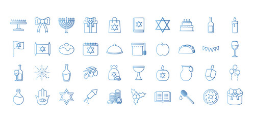 Hanukkah and jewish gradient style symbol set vector design