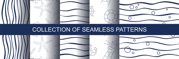 Big collection of memphis seamless vector patterns. Beach style. Fashion design 80-90s.