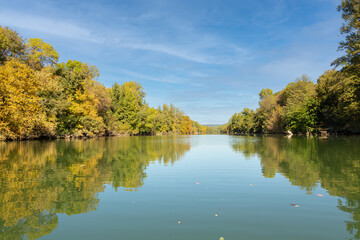 Obraz premium River in the autum with yellow leaves
