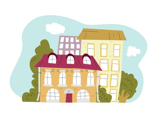 Obraz na płótnie Canvas Vector composition of architectural structures and houses. Concept architecture, construction, historical buildings, old cities. You can use it as separate elements or whole in web design, banners etc