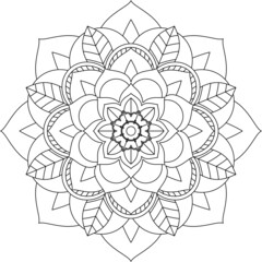 Easy Mandala coloring book simple and basic for beginners, seniors and children. Set of Mehndi flower pattern for Henna drawing and tattoo. Decoration in ethnic oriental, Indian style.