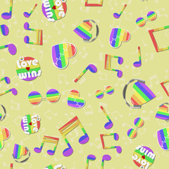 LGBT seamless rainbow pattern on a yellow background. Bright colorful background vector illustration