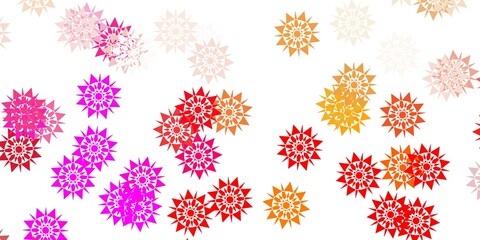 Light pink, yellow vector beautiful snowflakes backdrop with flowers.