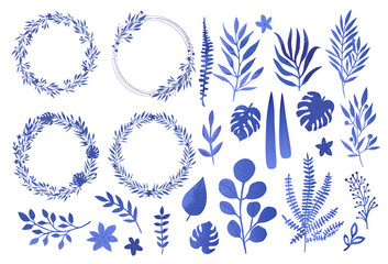 Vector cute watercolor flower. Big set of watercolor floral elements. Can be used for cards, invitations, save the date cards and many more. Flower  round frame.