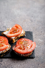 Croutons with cheese and tomato