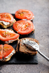 Croutons with cheese and tomato