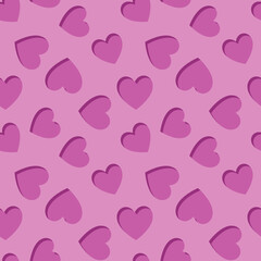 Seamless pattern pink heart on a pink background. Volumetric illustration of love