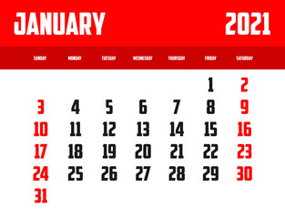 2021 Calendar Isolated on Background