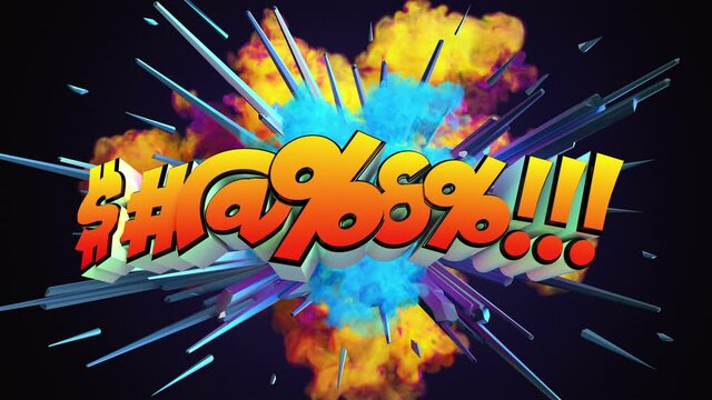 Colored abstract explosion with text $#@%&@!!! in 4K