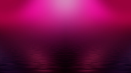 Abstract futuristic empty stage, light reflection in water, neon light. Smooth lines, liquid lines.