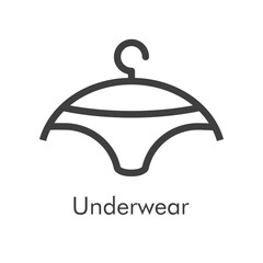Boutique de lenceria. Logotipo con texto Underwear y bragas en percha en líneas de color gris
