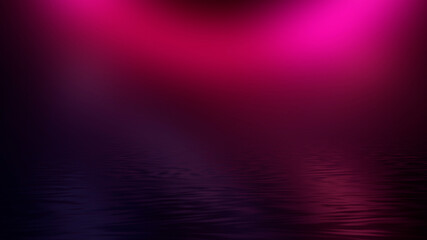 Abstract futuristic empty stage, light reflection in water, neon light. Smooth lines, liquid lines.