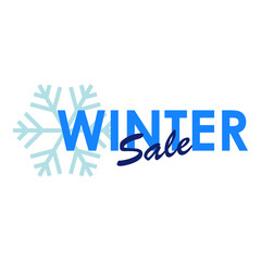 Rebajas de invierno. Logotipo texto Winter con caligrafía Sale con copo de nieve en color azul