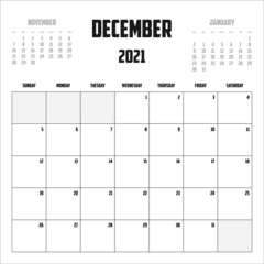 2021 Calendar Isolated on Background