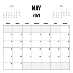 2021 Calendar Isolated on Background