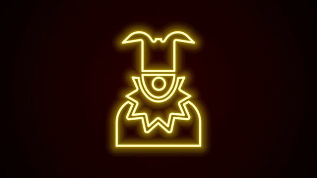 Glowing neon line Joker head icon isolated on black background. Jester sign. 4K Video motion graphic animation