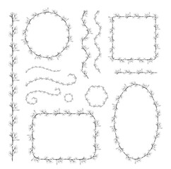 Set of flower frames fo wedding design. Realistic sakura blossom. Hand drawn blooming branch - Vector