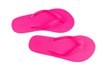 Pair of pink beach flip flops isolated on a white background