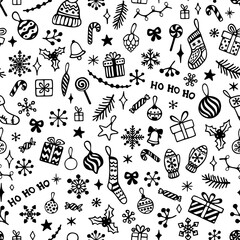 Vector seamless pattern with hand drawn Christmas elements. Cute design for wrappings, textile and backgrounds