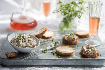 Smoked Mackerel Pate with Bread and Herbs. Rose Wine Pairing