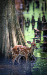 Baby Deer (fawn) in the water in the woods
