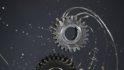 Tooth gear wheels with oil splash