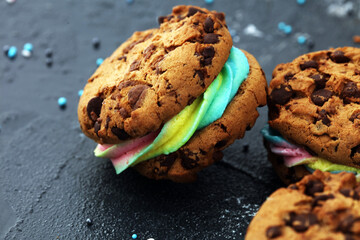 ice cream sandwiches with strawberry and chocolate. Chocolate Chip Cookie Ice Cream Sandwich