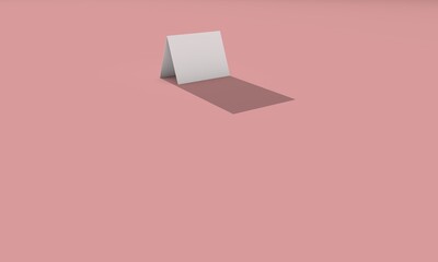 A White paper folded as card created in 3d on pink background. 3d illustration of white business card with hard lighting.