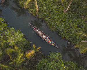 Top view shot of people canoeing in Munroe Island