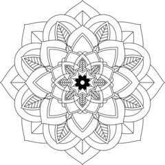 Fototapeta premium Easy Mandala coloring book simple and basic for beginners, seniors and children. Set of Mehndi flower pattern for Henna drawing and tattoo. Decoration in ethnic oriental, Indian style.