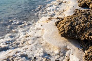 Salt crystals on the shores of the Dead Sea, near Ein Gedi. Israel. 
