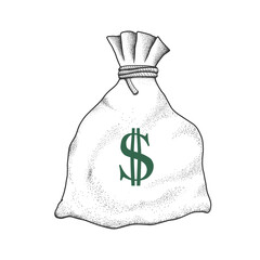 Money bag with dollar sign. Vector dot work illustration.