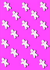 White gingerbread man Christmas cookies on pink background. Christmas and holiday season concept. Vector illustration