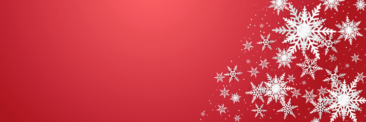 Red christmas background with snowflakes. Vector illustration