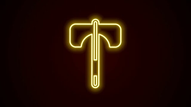 Glowing neon line Medieval axe icon isolated on black background. Battle axe, executioner axe. Medieval weapon. 4K Video motion graphic animation