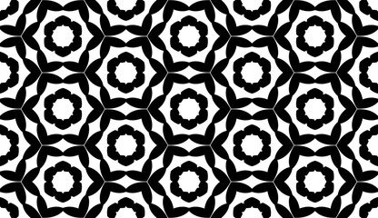 Black, white pattern, geometric wallpaper , seamless texture with flat floral ornament, decorative illustration with simple elemets