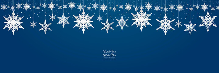 Naklejka na ściany i meble Blue white christmas background with snowflakes. Vector illustration